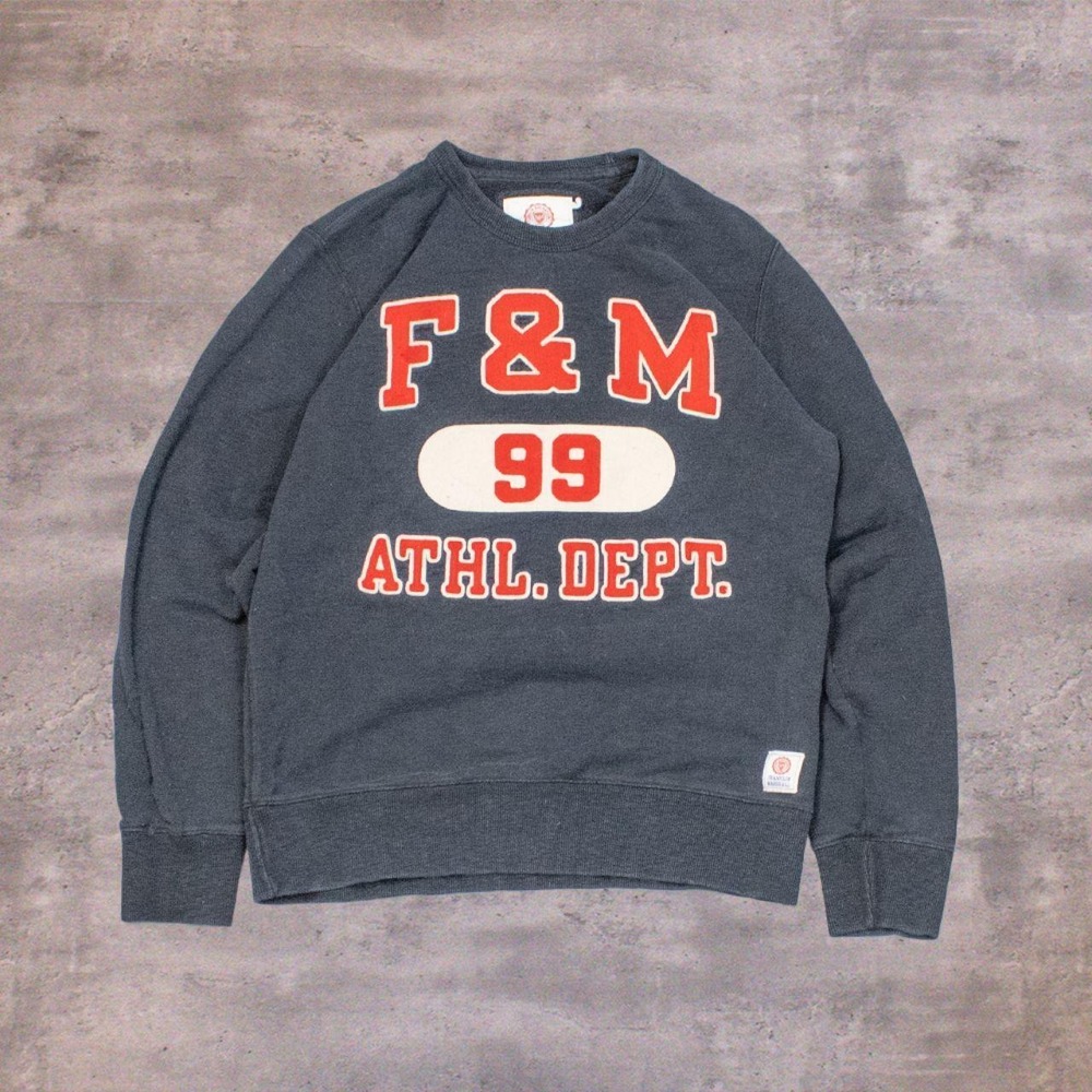 Frank & Marshall University Polo Ralph Lauren Style Black Boxy Crewneck Sweater
